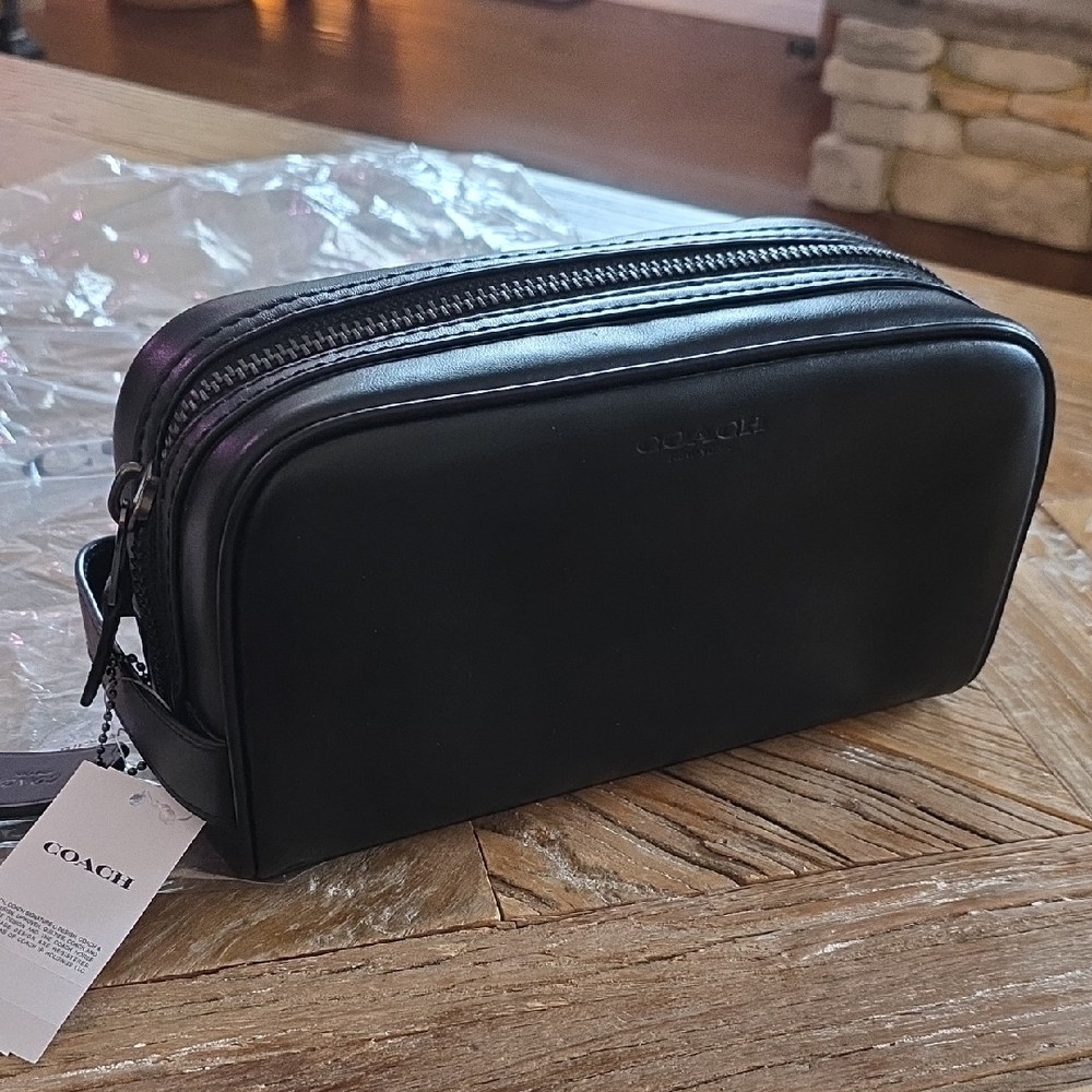 New COACH leather travel shaving kit